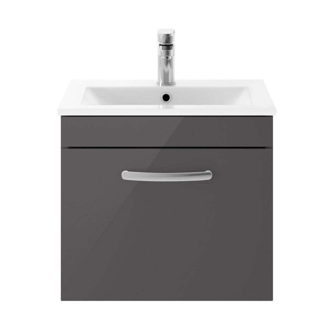 Nuie Athena 500mm Wall Hung Cabinet With Basin 2 Contemporary Gloss Grey MFC 449x505x395mm - JJ Building Materials