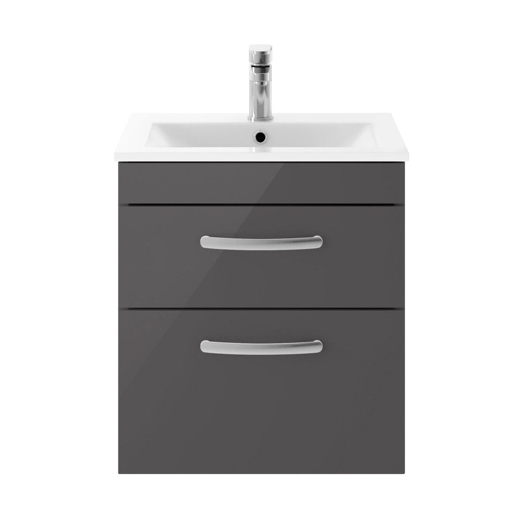 Nuie Athena 500mm Wall Hung Cabinet With Basin 2 Contemporary Gloss Grey MFC 557x505x395mm - JJ Building Materials