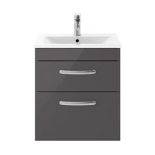 Nuie Athena 500mm Wall Hung Cabinet With Basin 2 Contemporary Gloss Grey MFC 557x505x395mm - JJ Building Materials