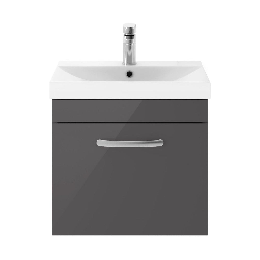 Nuie Athena 500mm Wall Hung Cabinet With Basin 3 Contemporary Gloss Grey MFC 481x510x390mm - JJ Building Materials