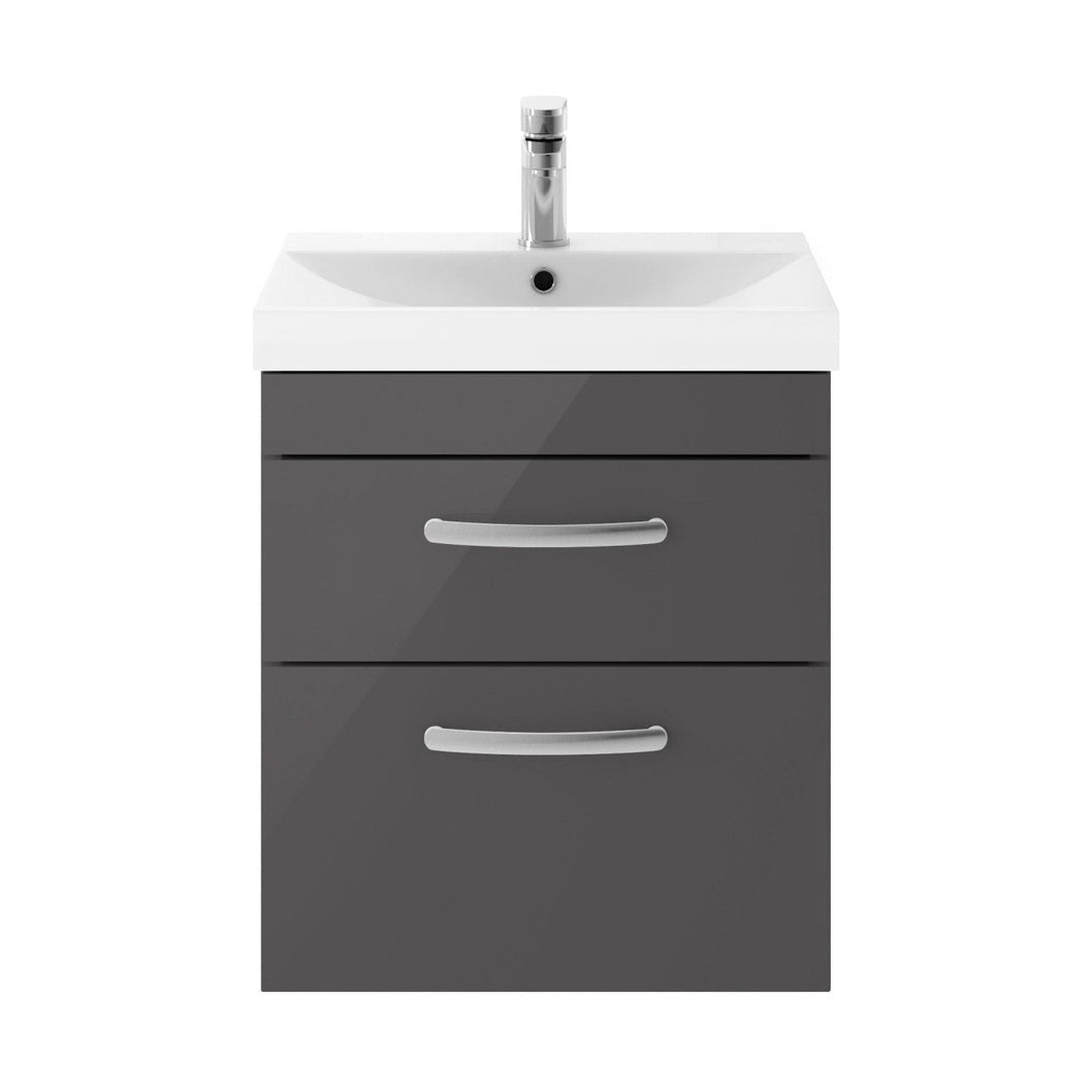 Nuie Athena 500mm Wall Hung Cabinet With Basin 3 Contemporary Gloss Grey MFC 589x510x390mm - JJ Building Materials