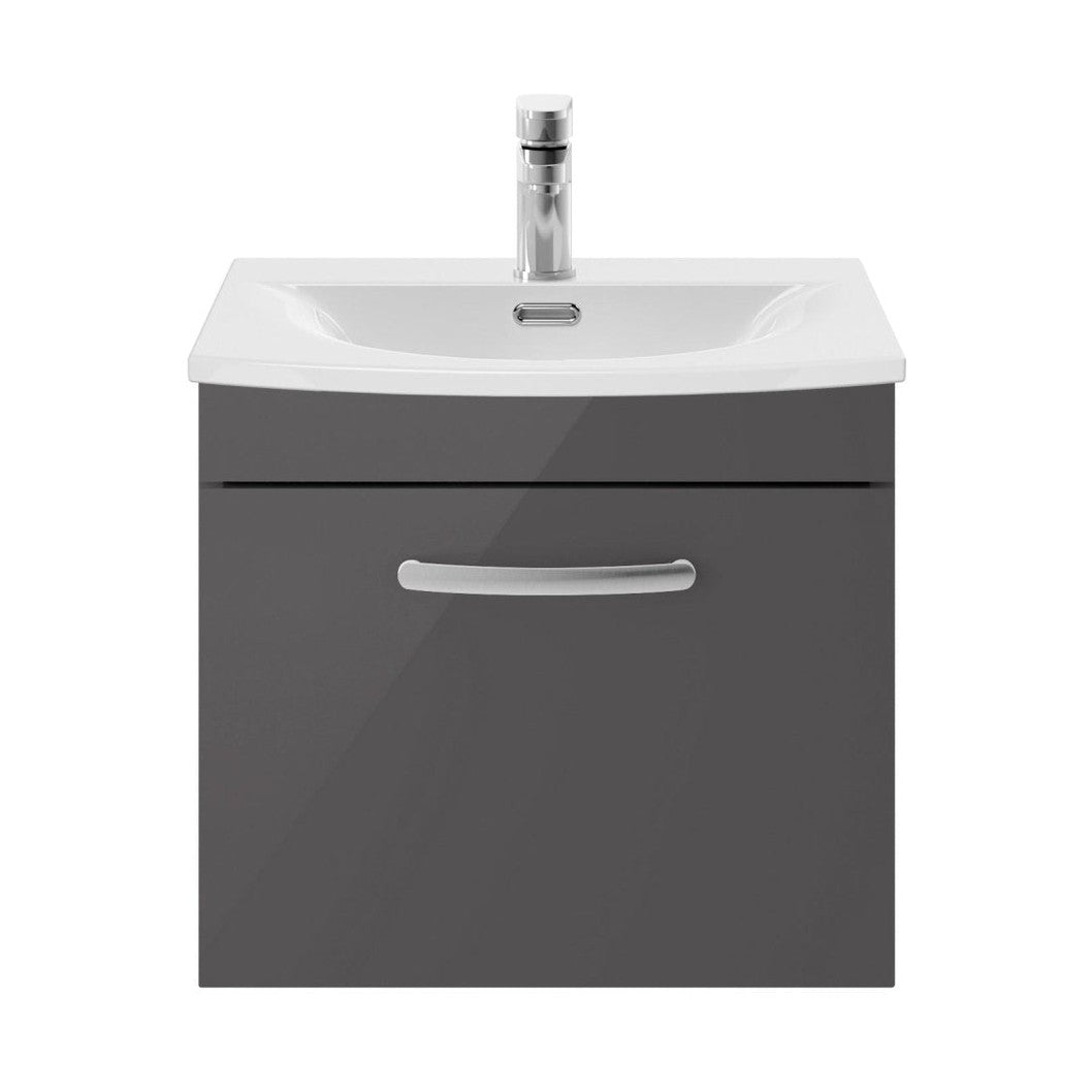 Nuie Athena 500mm Wall Hung Cabinet With Basin 4 Contemporary Gloss Grey MFC 461x510x390mm - ATH073G - JJ Building Materials