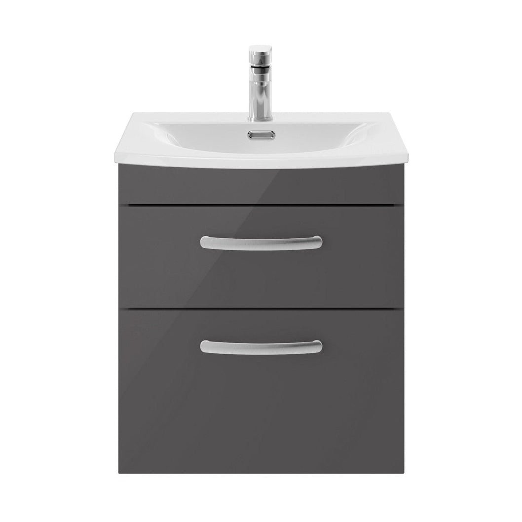 Nuie Athena 500mm Wall Hung Cabinet With Basin 4 Contemporary Gloss Grey MFC 461x510x390mm - ATH074G - JJ Building Materials