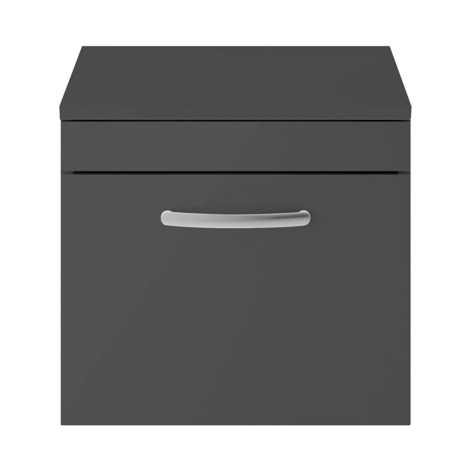 Nuie Athena 500mm Wall Hung Cabinet With Worktop Contemporary Gloss Grey MFC Painted Gloss 449x505x390mm - JJ Building Materials