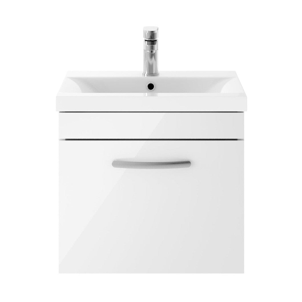 Nuie Athena 500mm Wall Hung Vanity With Basin 1 Contemporary Gloss White MFC 470x510x390mm - JJ Building Materials