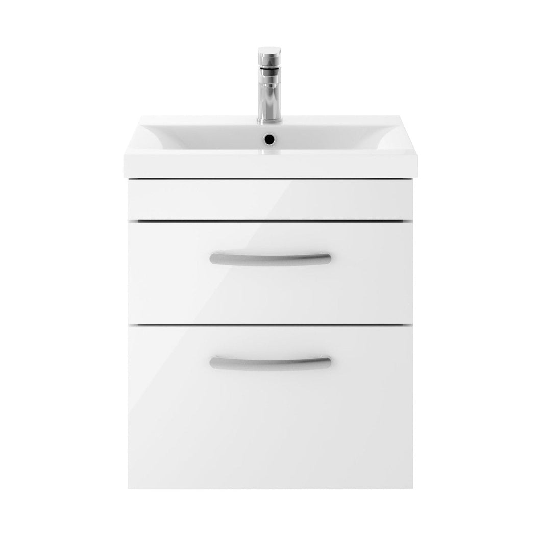 Nuie Athena 500mm Wall Hung Vanity With Basin 1 Contemporary Gloss White MFC 578x510x390mm - JJ Building Materials