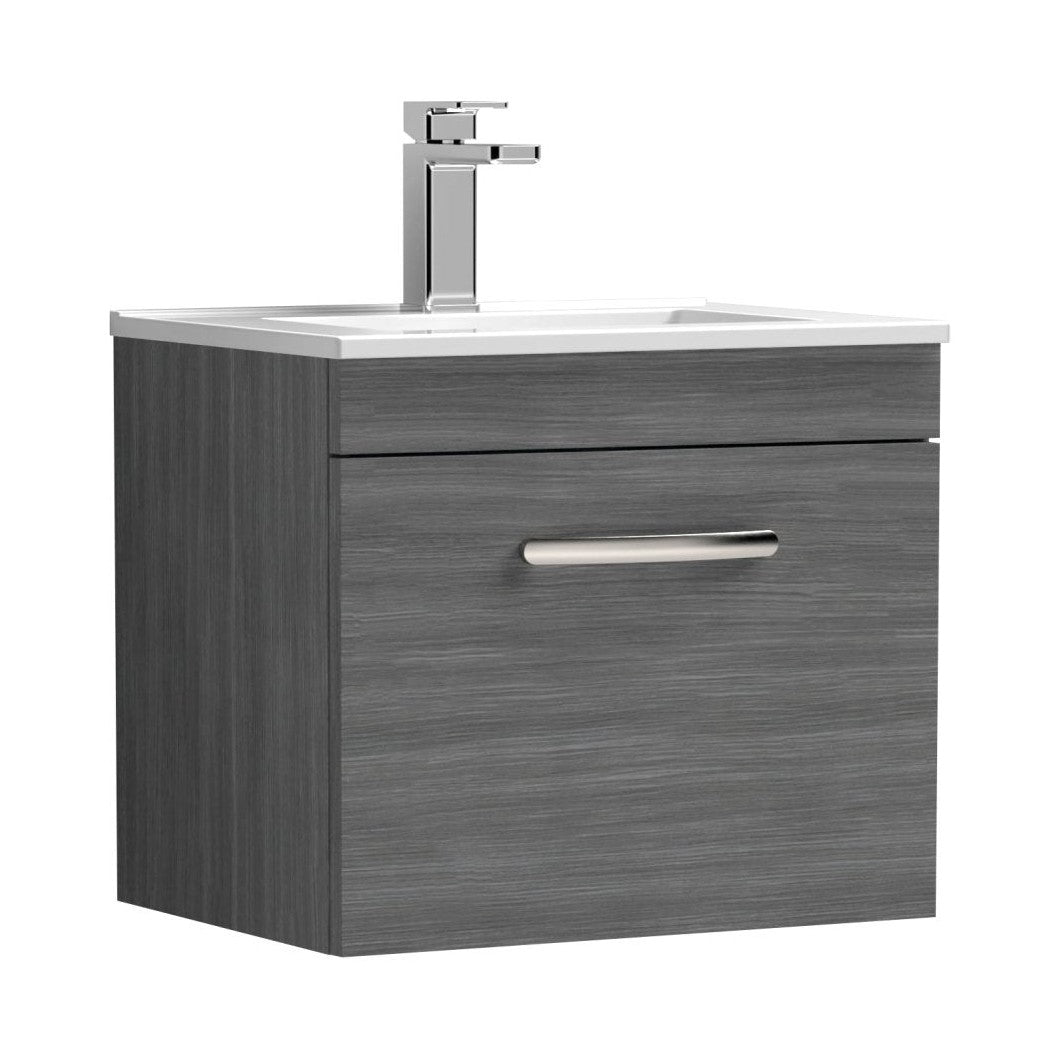 Nuie Athena 500mm Wall Hung Vanity With Basin 2 Contemporary Anthracite Woodgrain MFC 448x505x395mm - JJ Building Materials