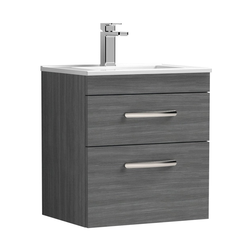 Nuie Athena 500mm Wall Hung Vanity With Basin 2 Contemporary Anthracite Woodgrain MFC 556x505x395mm - JJ Building Materials
