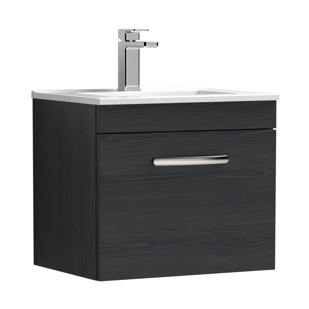 Nuie Athena 500mm Wall Hung Vanity With Basin 2 Contemporary Charcoal Black MFC 448x505x395mm - JJ Building Materials