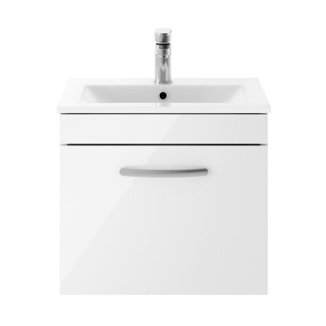 Nuie Athena 500mm Wall Hung Vanity With Basin 2 Contemporary Gloss White MFC 448x505x395mm - JJ Building Materials