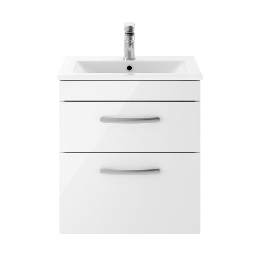 Nuie Athena 500mm Wall Hung Vanity With Basin 2 Contemporary Gloss White MFC 556x505x395mm - JJ Building Materials