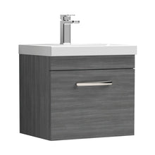 Nuie Athena 500mm Wall Hung Vanity With Basin 3 Contemporary Anthracite Woodgrain MFC 481x510x390mm - JJ Building Materials