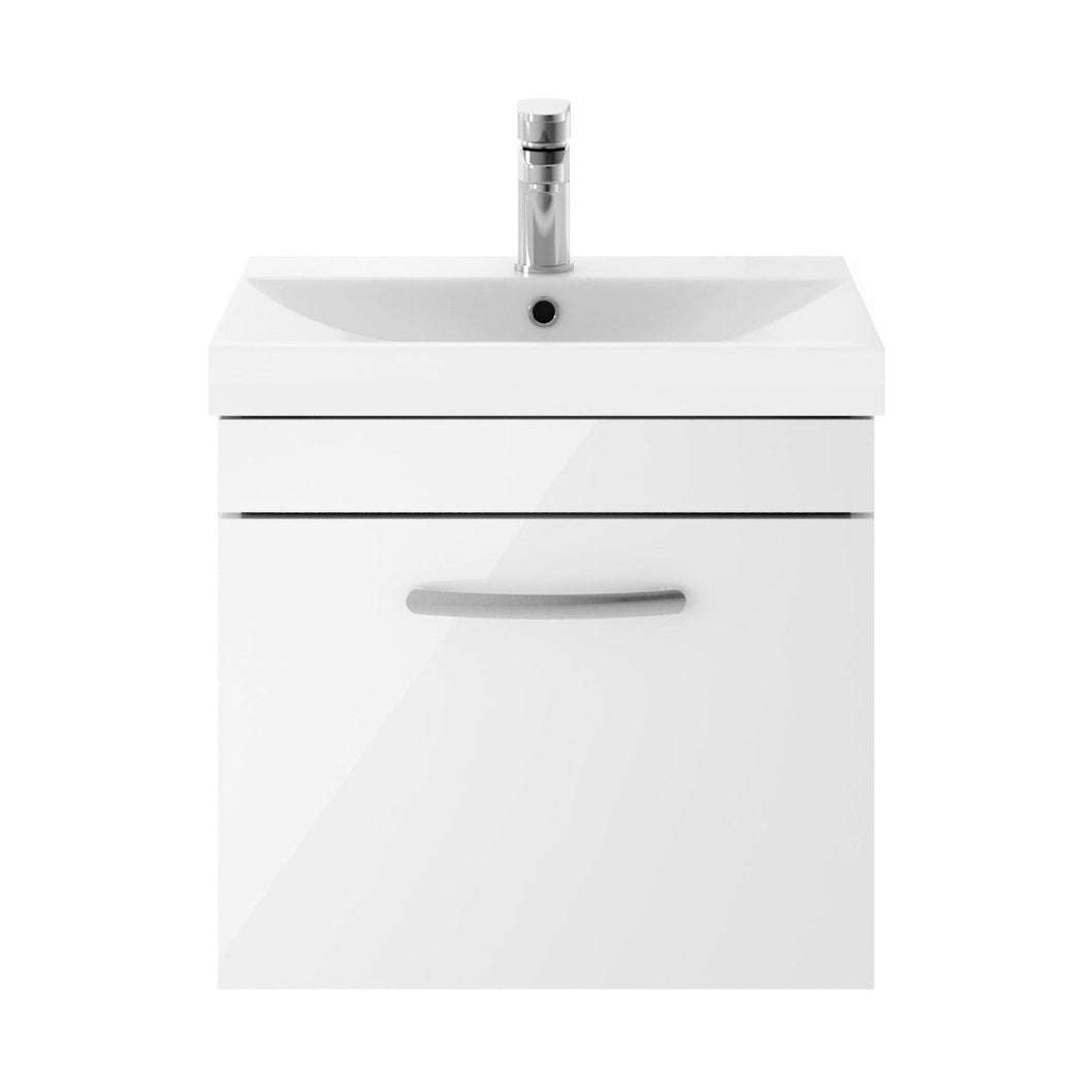 Nuie Athena 500mm Wall Hung Vanity With Basin 3 Contemporary Gloss White MFC 481x510x390mm - JJ Building Materials