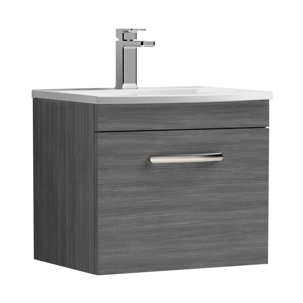 Nuie Athena 500mm Wall Hung Vanity With Basin 4 Contemporary Anthracite Woodgrain MFC 461x510x390mm - ATH011G - JJ Building Materials