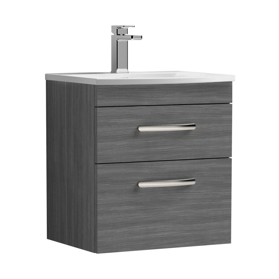 Nuie Athena 500mm Wall Hung Vanity With Basin 4 Contemporary Anthracite Woodgrain MFC 461x510x390mm - ATH018G - JJ Building Materials