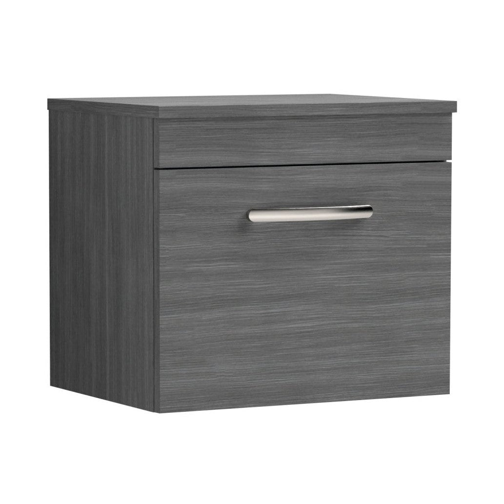 Nuie Athena 500mm Wall Hung Vanity With Worktop Contemporary Anthracite Woodgrain MFC Textured Woodgrain 448x505x390mm - JJ Building Materials