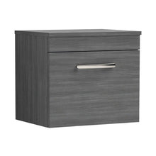 Nuie Athena 500mm Wall Hung Vanity With Worktop Contemporary Anthracite Woodgrain MFC Textured Woodgrain 448x505x390mm - JJ Building Materials