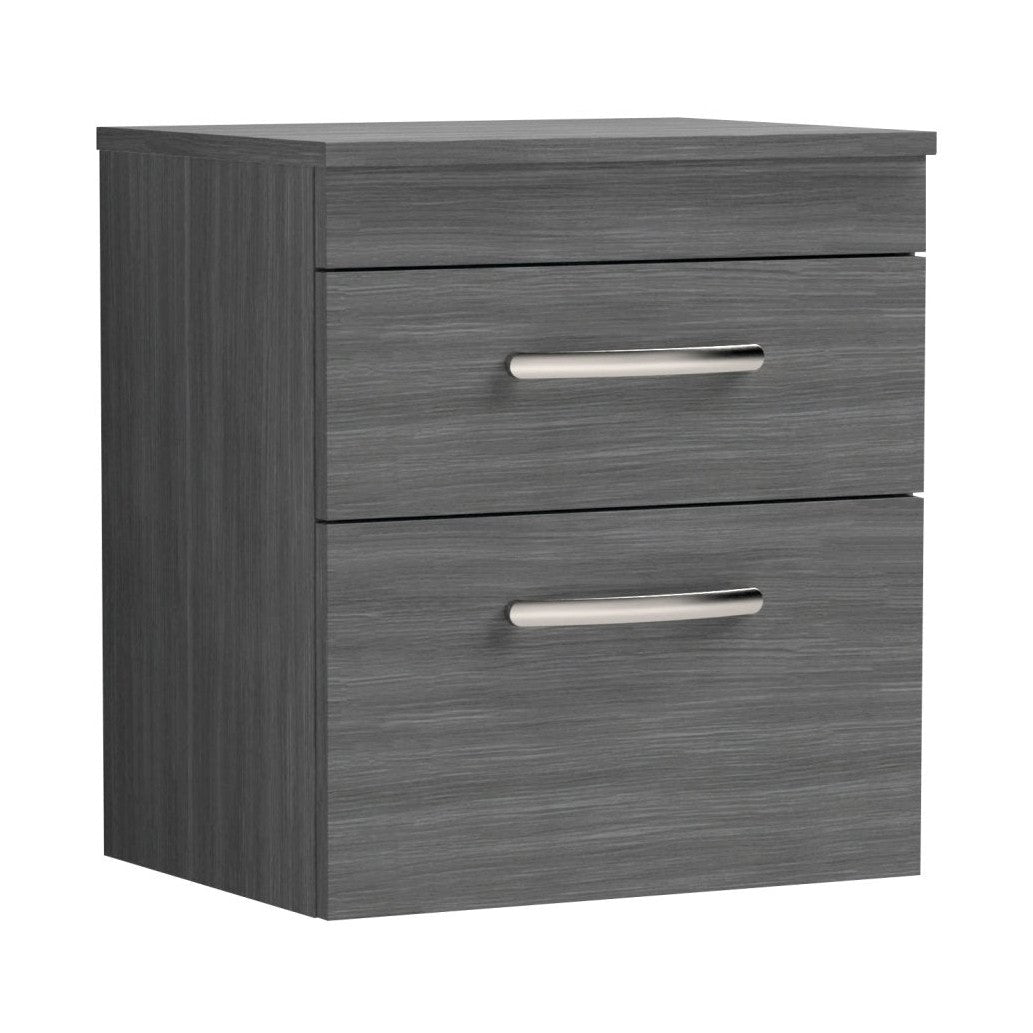 Nuie Athena 500mm Wall Hung Vanity With Worktop Contemporary Anthracite Woodgrain MFC Textured Woodgrain 556x505x390mm - JJ Building Materials