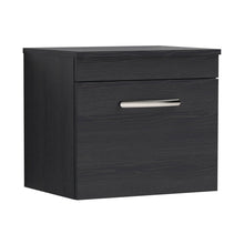 Nuie Athena 500mm Wall Hung Vanity With Worktop Contemporary Charcoal Black MFC Textured Woodgrain 448x505x390mm - JJ Building Materials