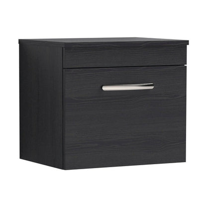 Nuie Athena 500mm Wall Hung Vanity With Worktop Contemporary Charcoal Black MFC Textured Woodgrain 448x505x390mm - JJ Building Materials