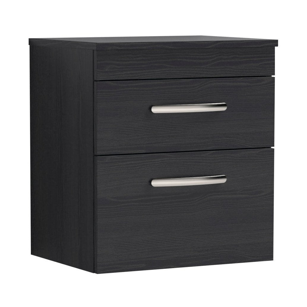 Nuie Athena 500mm Wall Hung Vanity With Worktop Contemporary Charcoal Black MFC Textured Woodgrain 556x505x390mm - JJ Building Materials