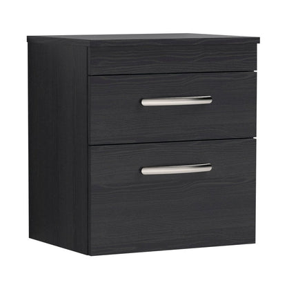 Nuie Athena 500mm Wall Hung Vanity With Worktop Contemporary Charcoal Black MFC Textured Woodgrain 556x505x390mm - JJ Building Materials