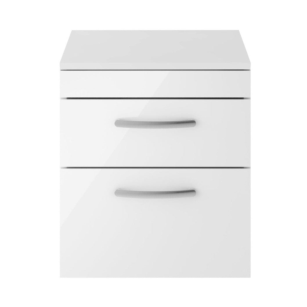 Nuie Athena 500mm Wall Hung Vanity With Worktop Contemporary Gloss White MFC Painted Gloss 556x505x390mm - JJ Building Materials