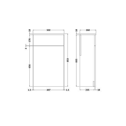Nuie Athena 500mm Wc Unit Contemporary Gloss White MFC Painted Gloss 853x500x235mm - JJ Building Materials