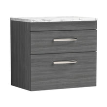 Nuie Athena 600 Wall Hung 2-drawer Unit & Laminate Worktop Contemporary Anthracite Woodgrain MFC Textured Woodgrain 560x605x390mm - JJ Building Materials