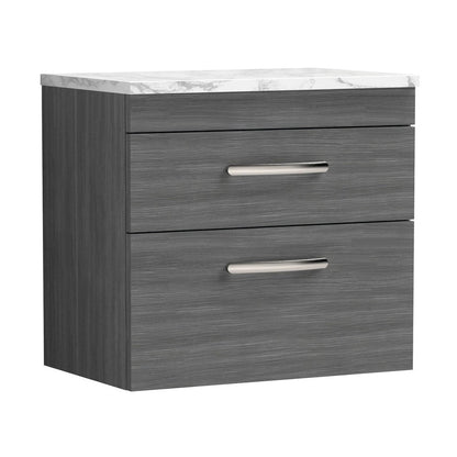 Nuie Athena 600 Wall Hung 2-drawer Unit & Laminate Worktop Contemporary Anthracite Woodgrain MFC Textured Woodgrain 560x605x390mm - JJ Building Materials