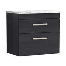 Nuie Athena 600 Wall Hung 2-drawer Unit & Laminate Worktop Contemporary Charcoal Black MFC Textured Woodgrain 560x605x390mm - JJ Building Materials
