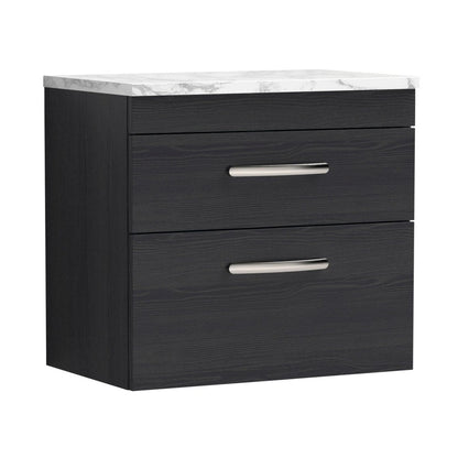 Nuie Athena 600 Wall Hung 2-drawer Unit & Laminate Worktop Contemporary Charcoal Black MFC Textured Woodgrain 560x605x390mm - JJ Building Materials
