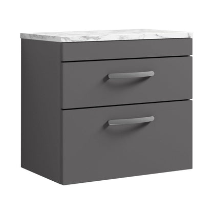 Nuie Athena 600 Wall Hung 2-drawer Unit & Laminate Worktop Contemporary Gloss Grey MFC Painted Gloss 560x605x390mm - JJ Building Materials