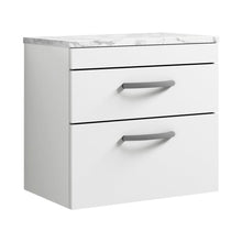 Nuie Athena 600 Wall Hung 2-drawer Unit & Laminate Worktop Contemporary Gloss White MFC Painted Gloss 560x605x390mm - JJ Building Materials