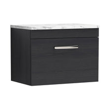 Nuie Athena 600 Wall Hung Single Drawer Unit & Laminate Worktop Contemporary Charcoal Black MFC Textured Woodgrain 452x605x390mm - JJ Building Materials
