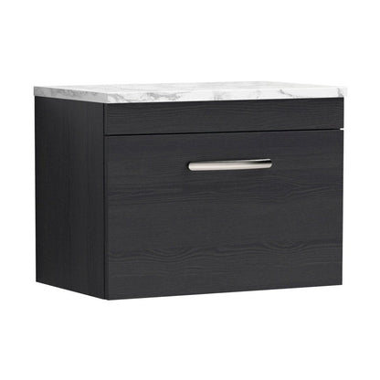 Nuie Athena 600 Wall Hung Single Drawer Unit & Laminate Worktop Contemporary Charcoal Black MFC Textured Woodgrain 452x605x390mm - JJ Building Materials