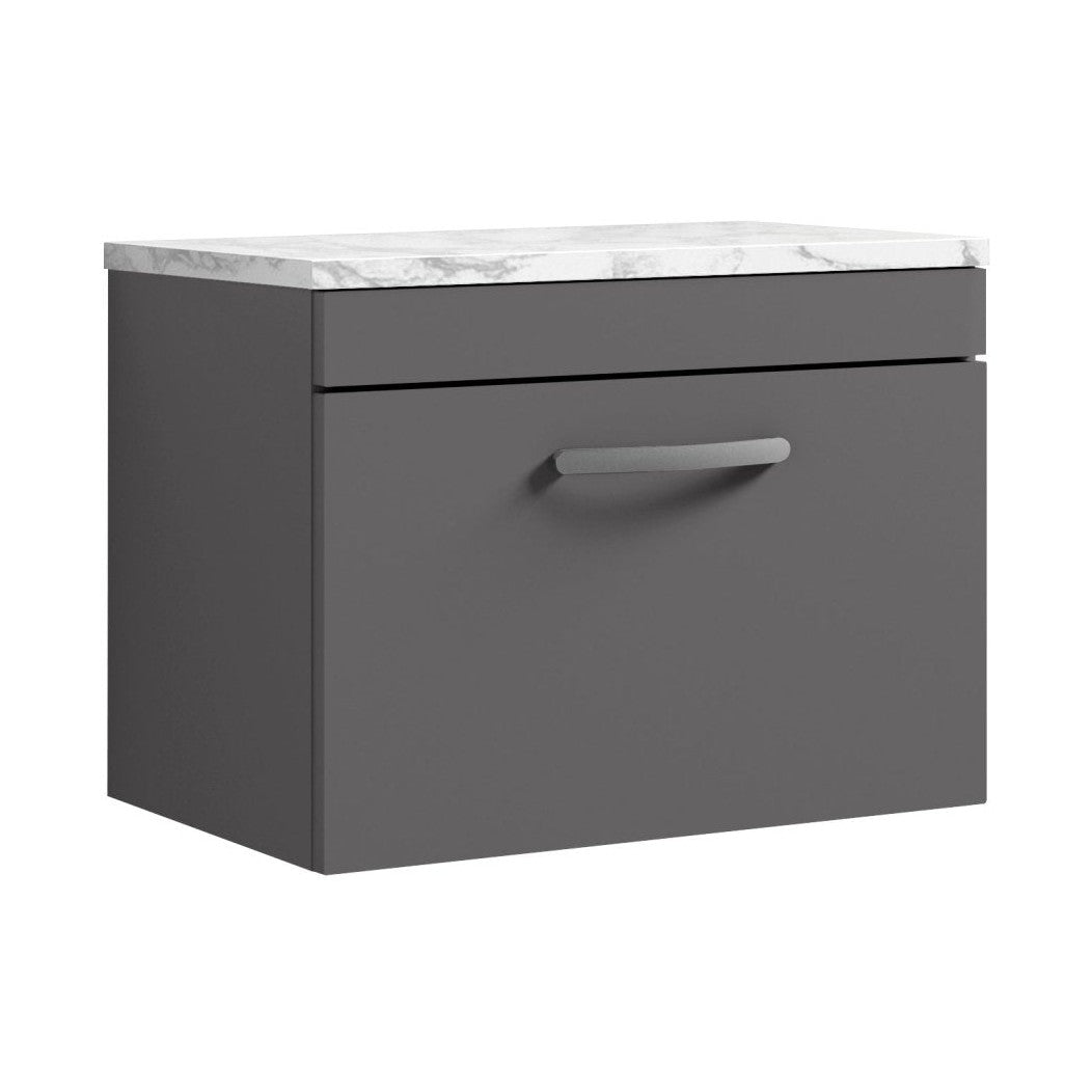 Nuie Athena 600 Wall Hung Single Drawer Unit & Laminate Worktop Contemporary Gloss Grey MFC Painted Gloss 452x605x390mm - JJ Building Materials