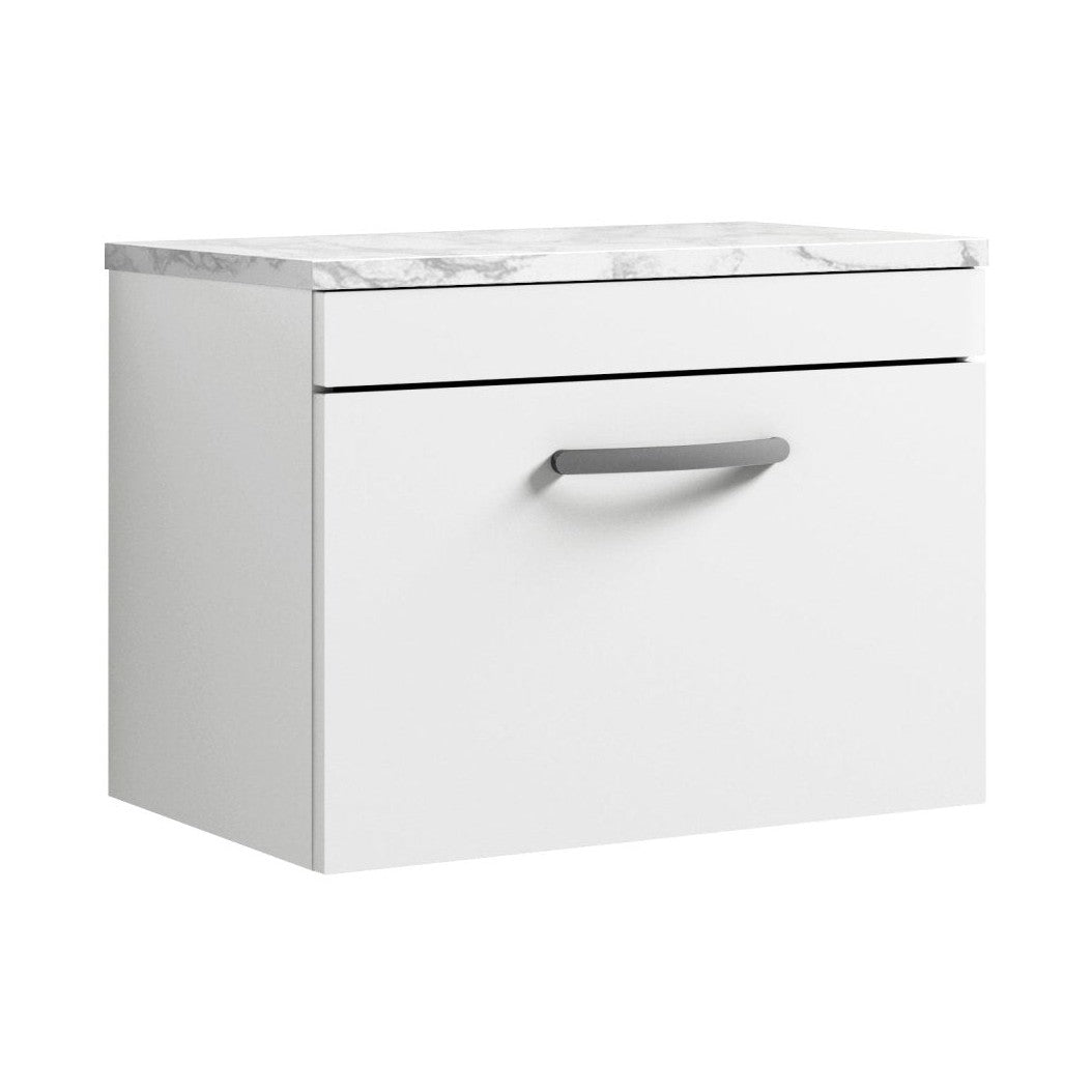 Nuie Athena 600 Wall Hung Single Drawer Unit & Laminate Worktop Contemporary Gloss White MFC Painted Gloss 452x605x390mm - JJ Building Materials