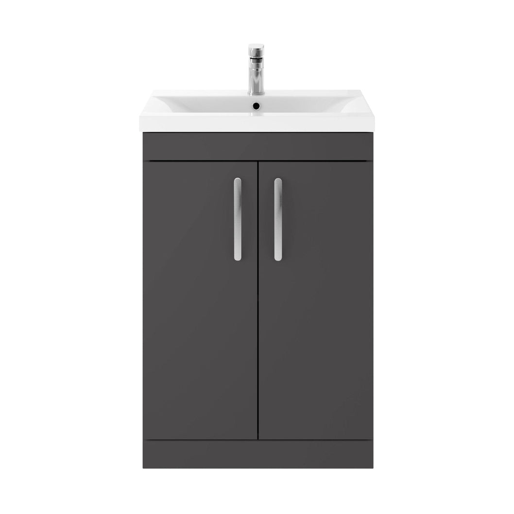 Nuie Athena 600mm Floor Standing Cabinet With Basin 1 Contemporary Gloss Grey MFC 905x610x390mm - ATH075A - JJ Building Materials