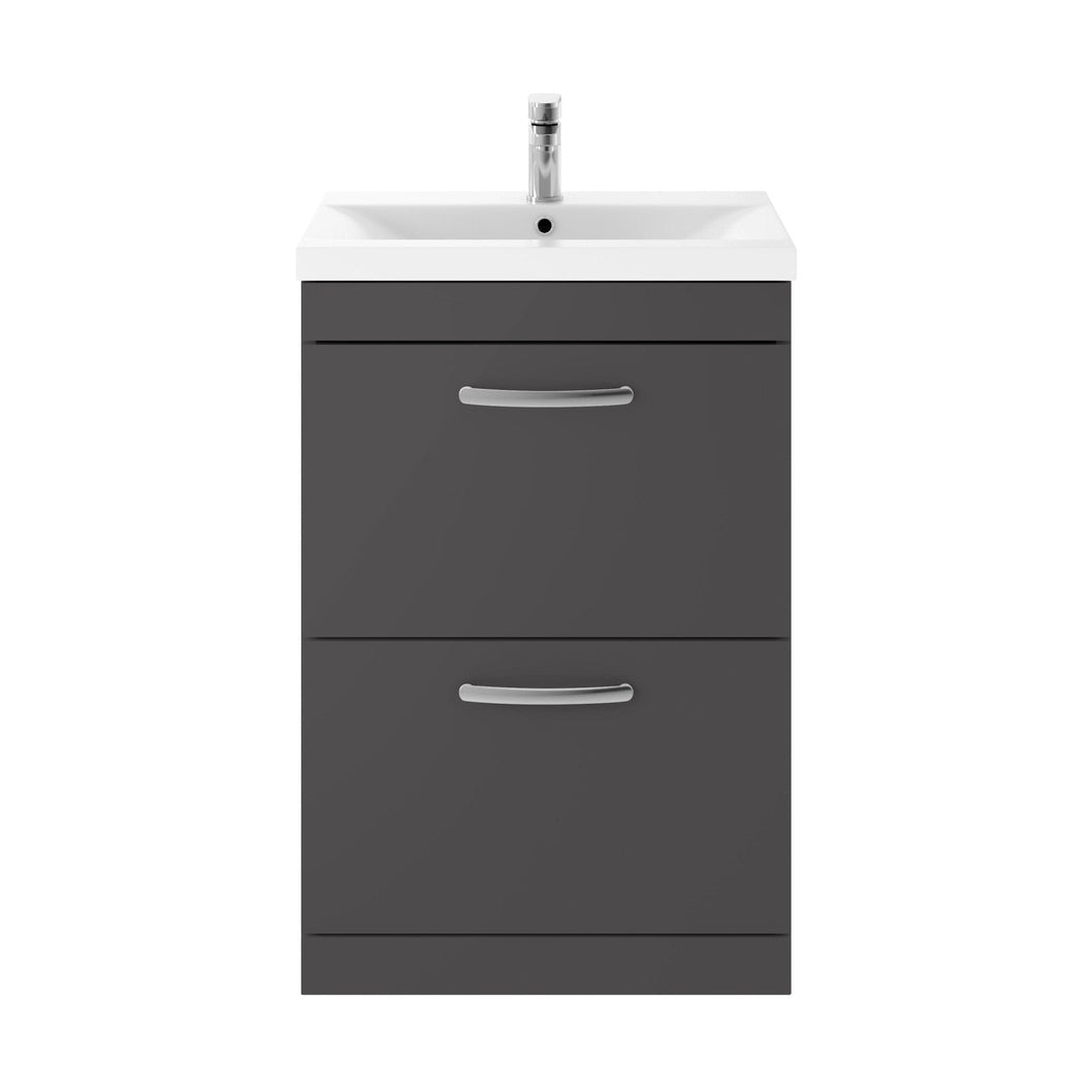 Nuie Athena 600mm Floor Standing Cabinet With Basin 1 Contemporary Gloss Grey MFC 905x610x390mm - ATH076A - JJ Building Materials