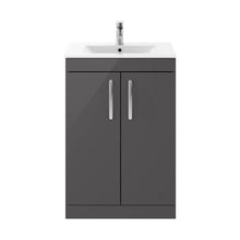 Nuie Athena 600mm Floor Standing Cabinet With Basin 2 Contemporary Gloss Grey MFC 883x605x395mm - ATH075B - JJ Building Materials