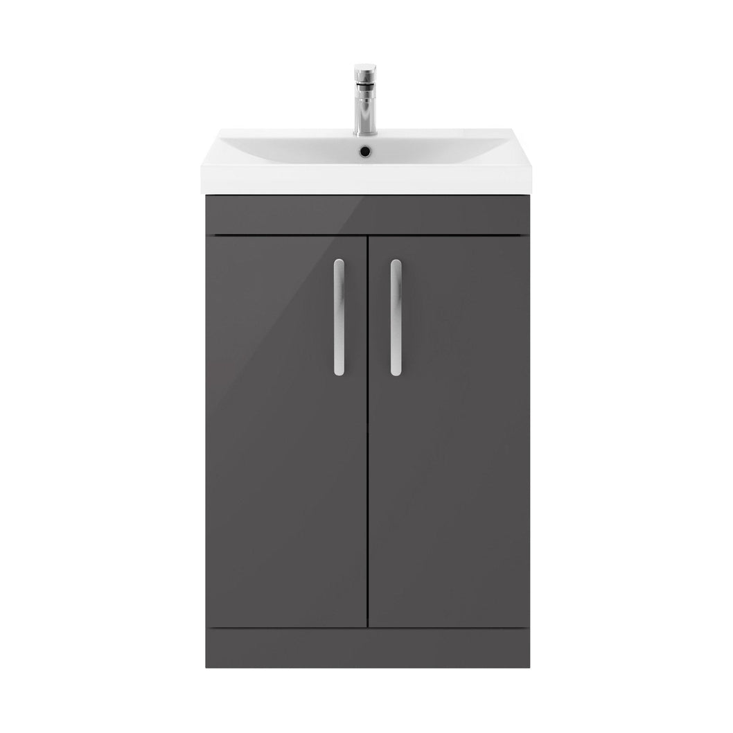 Nuie Athena 600mm Floor Standing Cabinet With Basin 3 Contemporary Gloss Grey MFC 915x610x390mm - ATH075D - JJ Building Materials