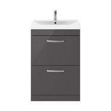 Nuie Athena 600mm Floor Standing Cabinet With Basin 3 Contemporary Gloss Grey MFC 915x610x390mm - ATH076D - JJ Building Materials