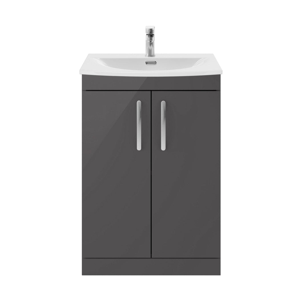 Nuie Athena 600mm Floor Standing Cabinet With Basin 4 Contemporary Gloss Grey MFC 895x610x390mm - ATH075G - JJ Building Materials
