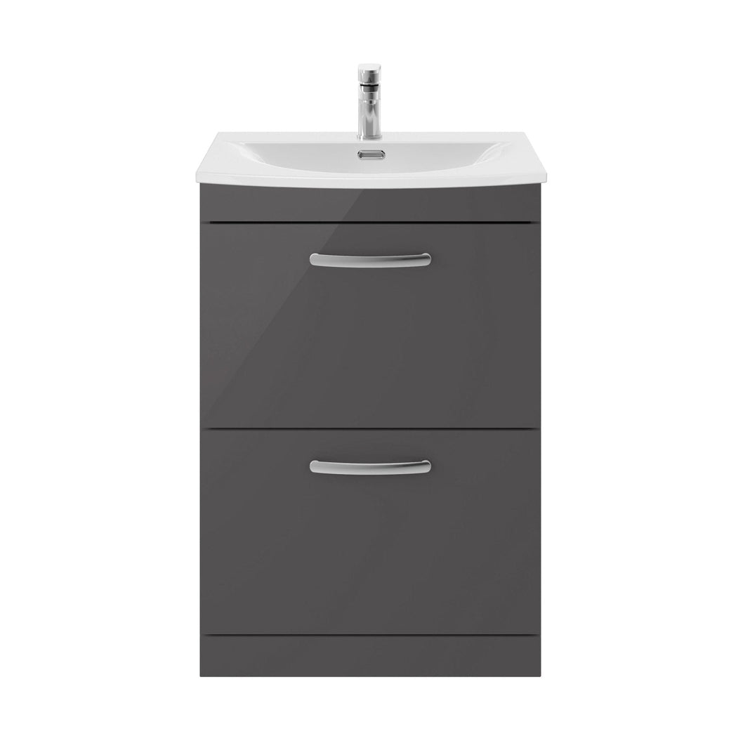 Nuie Athena 600mm Floor Standing Cabinet With Basin 4 Contemporary Gloss Grey MFC 895x610x390mm - ATH076G - JJ Building Materials