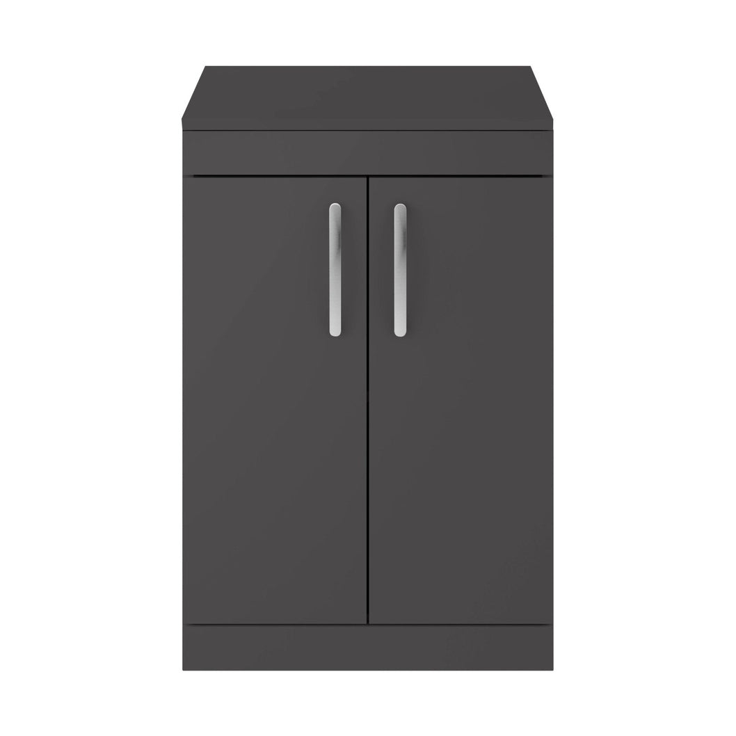 Nuie Athena 600mm Floor Standing Cabinet With Worktop Contemporary Gloss Grey MFC Painted Gloss 883x605x390mm - ATH075W - JJ Building Materials