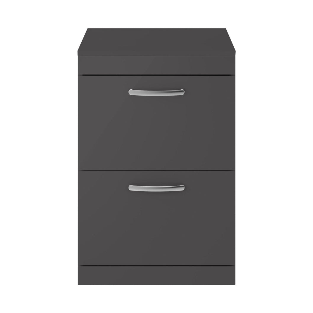 Nuie Athena 600mm Floor Standing Cabinet With Worktop Contemporary Gloss Grey MFC Painted Gloss 883x605x390mm - ATH076W - JJ Building Materials