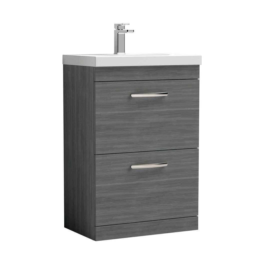 Nuie Athena 600mm Floor Standing Vanity With Basin 1 Contemporary Anthracite Woodgrain MFC 905x610x390mm - ATH032A - JJ Building Materials