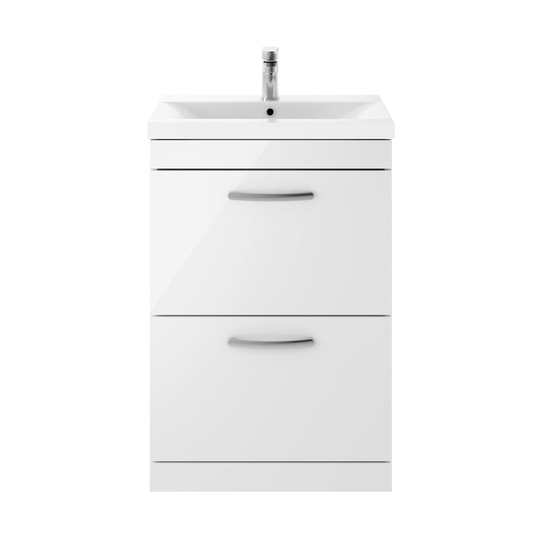 Nuie Athena 600mm Floor Standing Vanity With Basin 1 Contemporary Gloss White MFC 905x610x390mm - ATH034A - JJ Building Materials