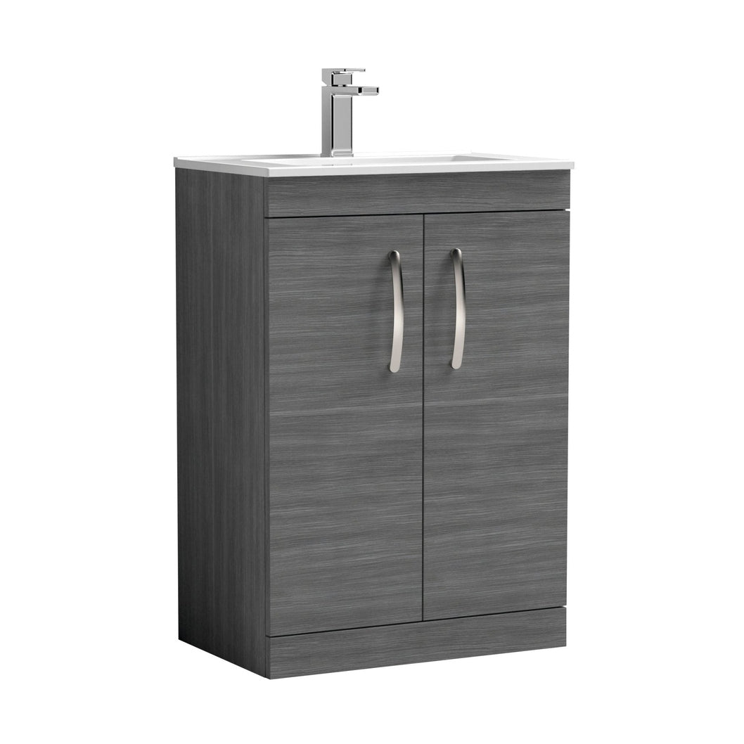 Nuie Athena 600mm Floor Standing Vanity With Basin 2 Contemporary Anthracite Woodgrain MFC 883x605x395mm - ATH025B - JJ Building Materials